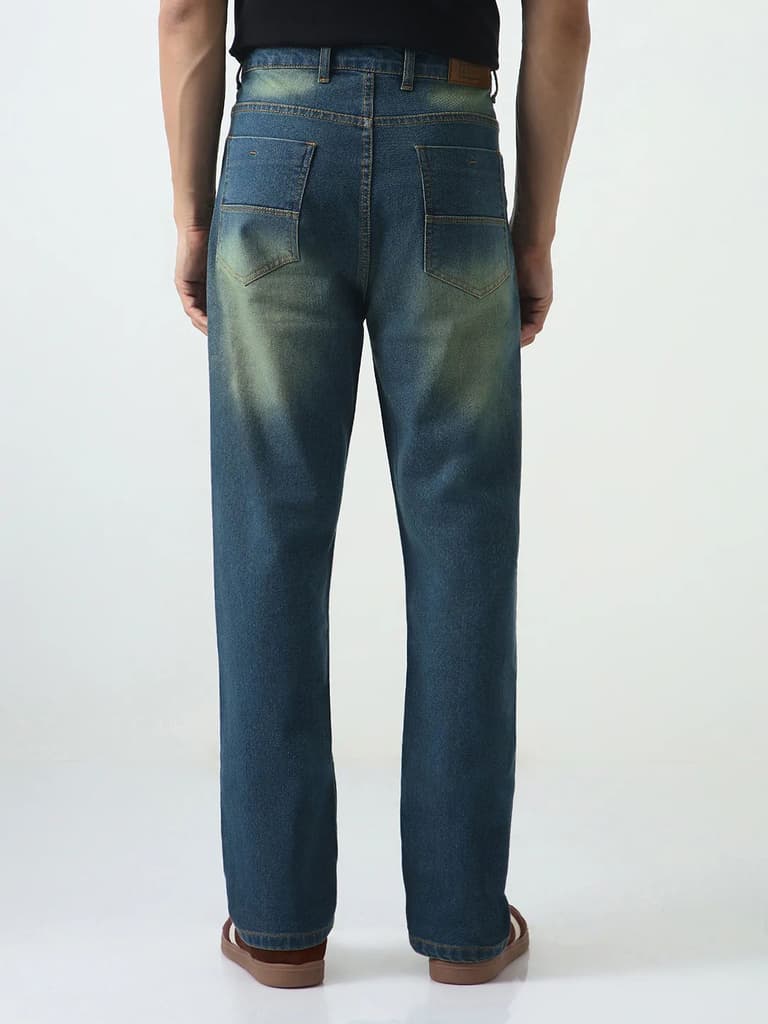 Men's Light Blue Straight Fit Heavy Washed Jeans Stretchable — photo 4