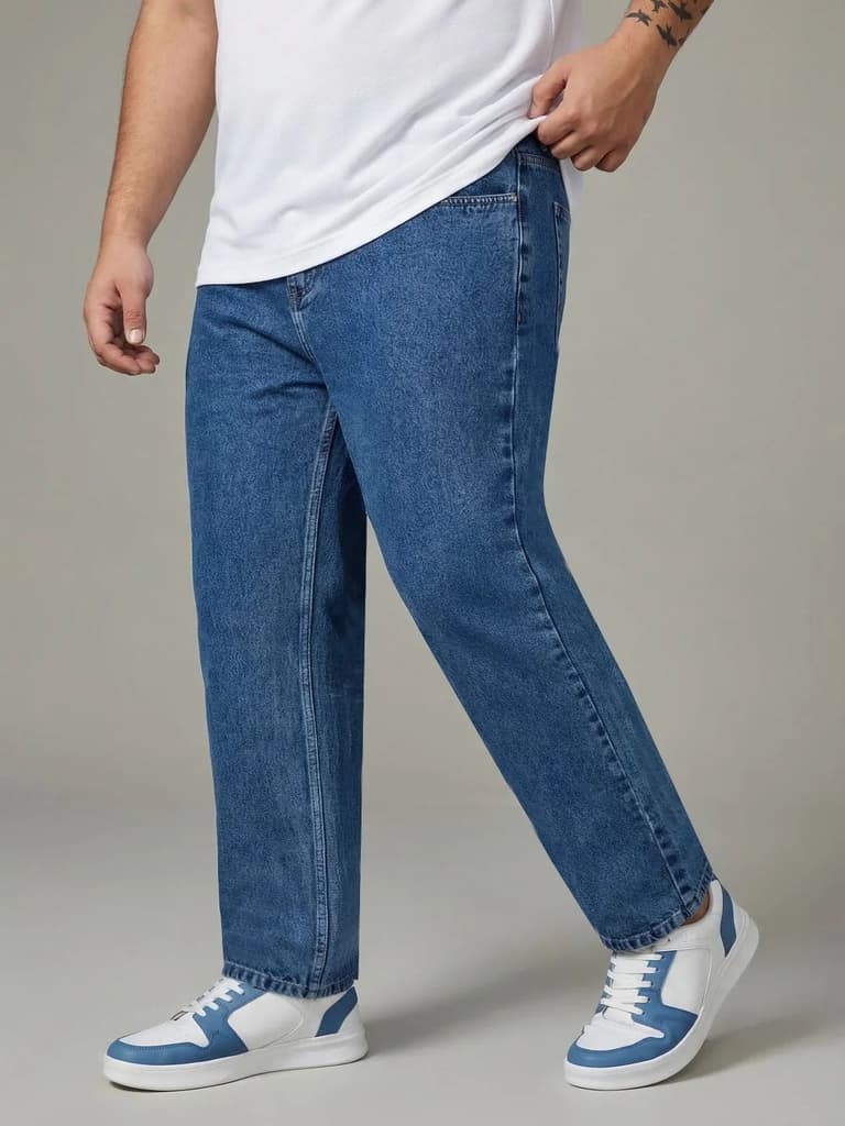 Plus Men's Light Blue Relaxed Fit Washed Denim Jeans Non-Stretchable — photo 2