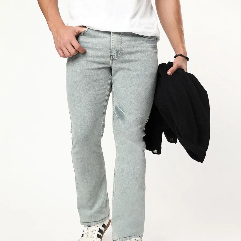 Men's Ice Grey Bootcut Fit Mid Rise Acid Wash Jeans Stretchable