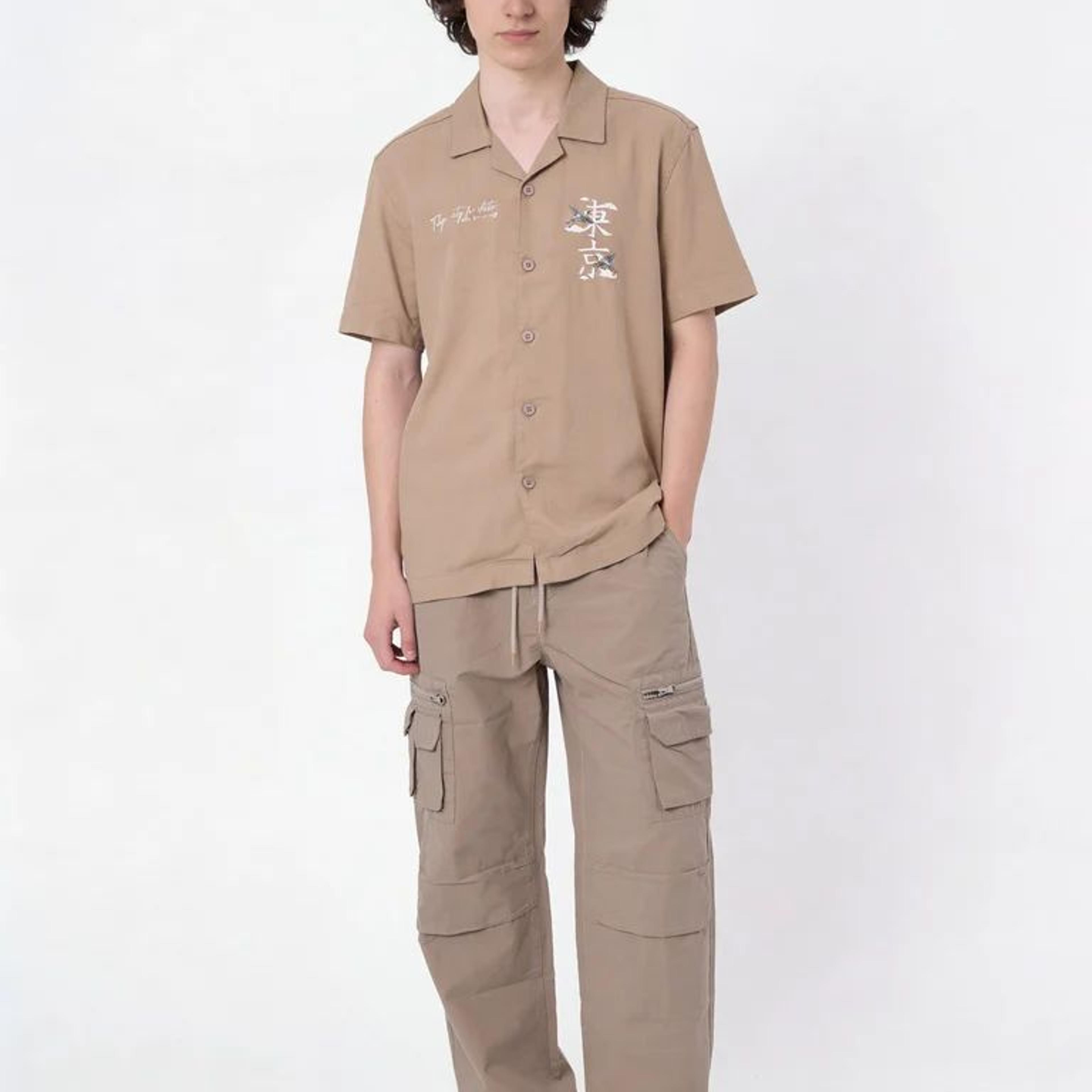 Y&F Kids Boys Taupe Printed Shirt