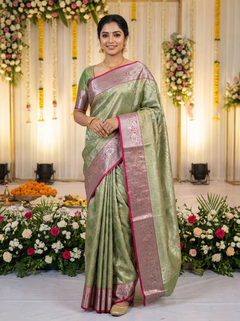 MIMOSA Women's Woven Design Kanjivaram Style Art Silk Saree with Blouse Piece - Green (SA00002476GRNFREE) — photo 2