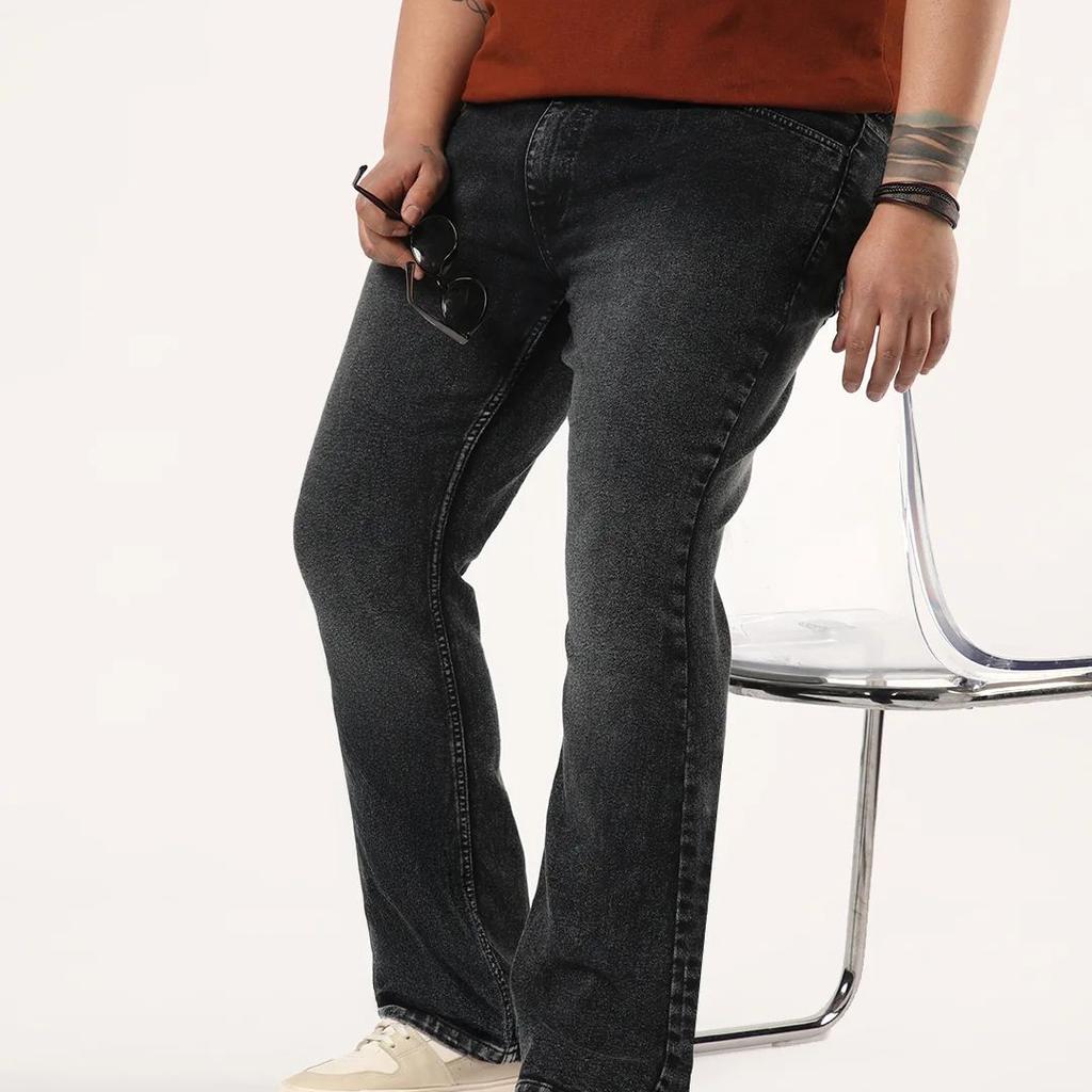 Plus Men's Black Bootcut Fit Mid Rise Tinted Heavy Washed Jeans Stretchable