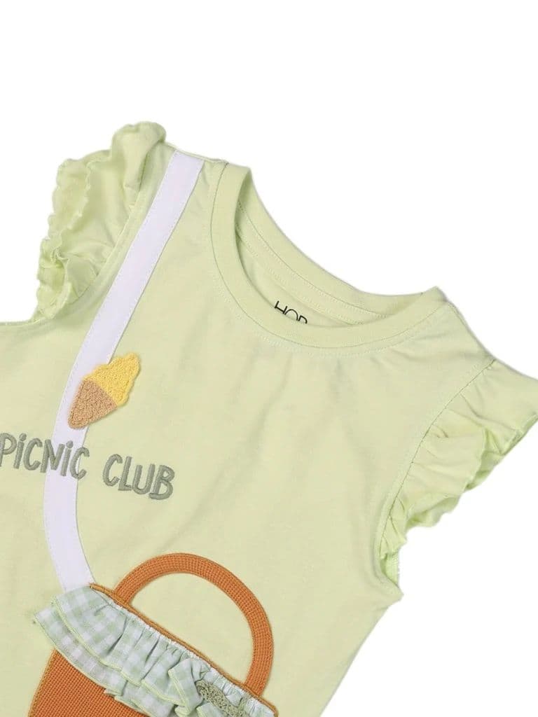 HOP Kids Girls Lime Green Embroidered Cotton T-Shirt — photo 5