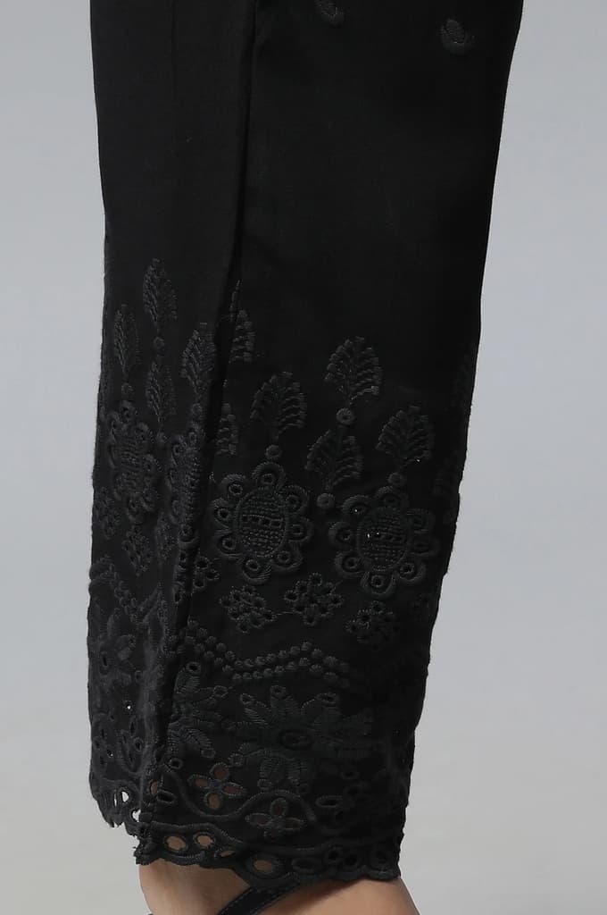 Black Schiffli Embroidered Straight Fit Woven Palazzo With Elasticated Waist — photo 8