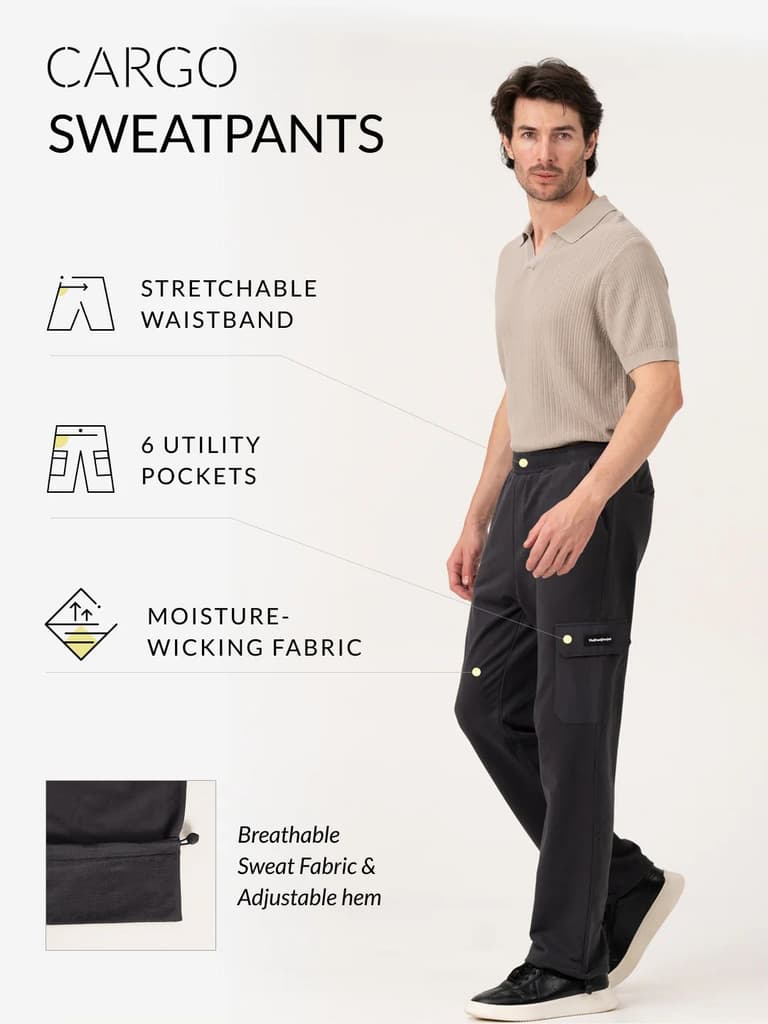 Neutral Grey Relaxed Fit Cargo Sweatpants — photo 2