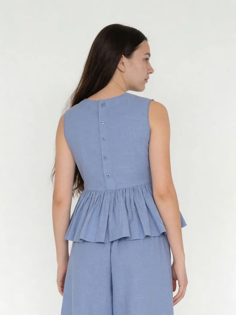 Utsa Kids Girls Blue Embroidered Cotton Peplum Top - (8-14 yrs) — photo 2