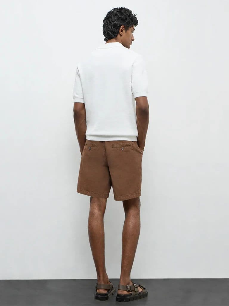 WES Casuals Brown Relaxed-Fit Mid-Rise Cotton-Blend Carpenter Shorts — photo 4