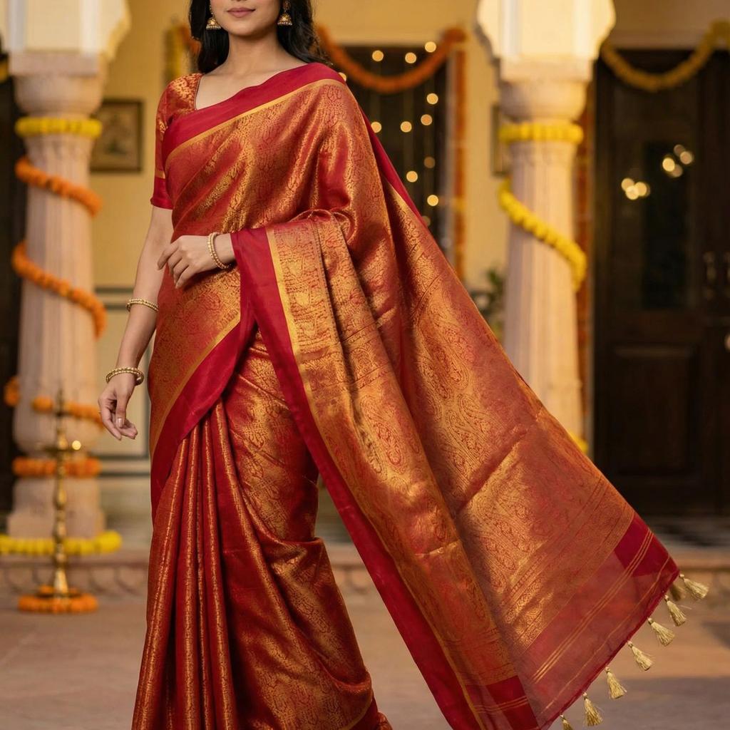 MIMOSA Women's Woven Design Mysore Silk Style Crepe Saree with Blouse Piece - Maroon ( SA00003134MRFREE )