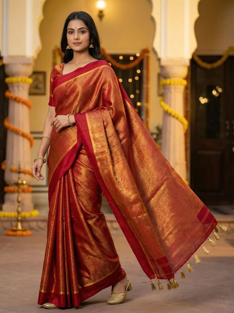 MIMOSA Women's Woven Design Mysore Silk Style Crepe Saree with Blouse Piece - Maroon ( SA00003134MRFREE ) — Default Title