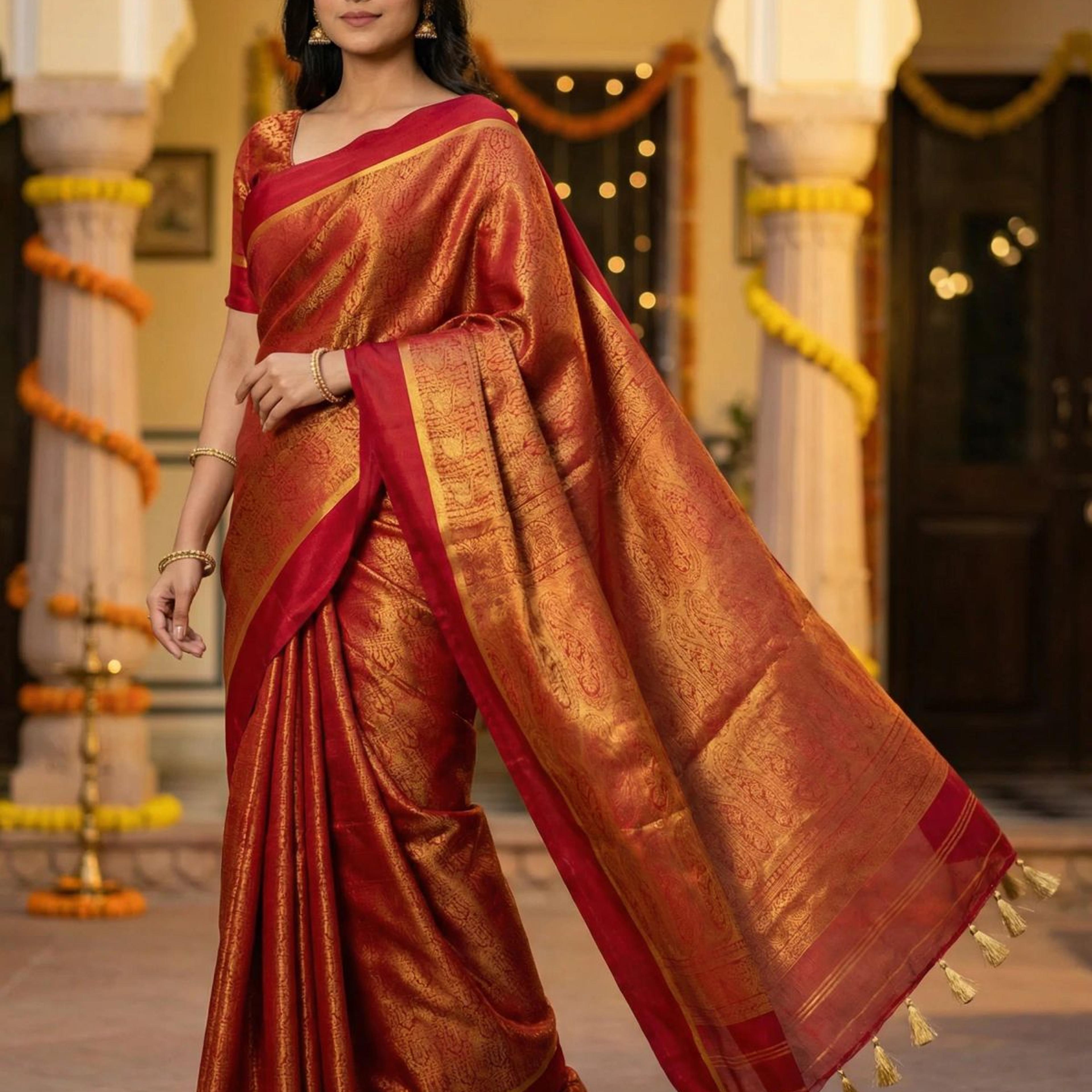 MIMOSA Women's Woven Design Mysore Silk Style Crepe Saree with Blouse Piece - Maroon ( SA00003134MRFREE )
