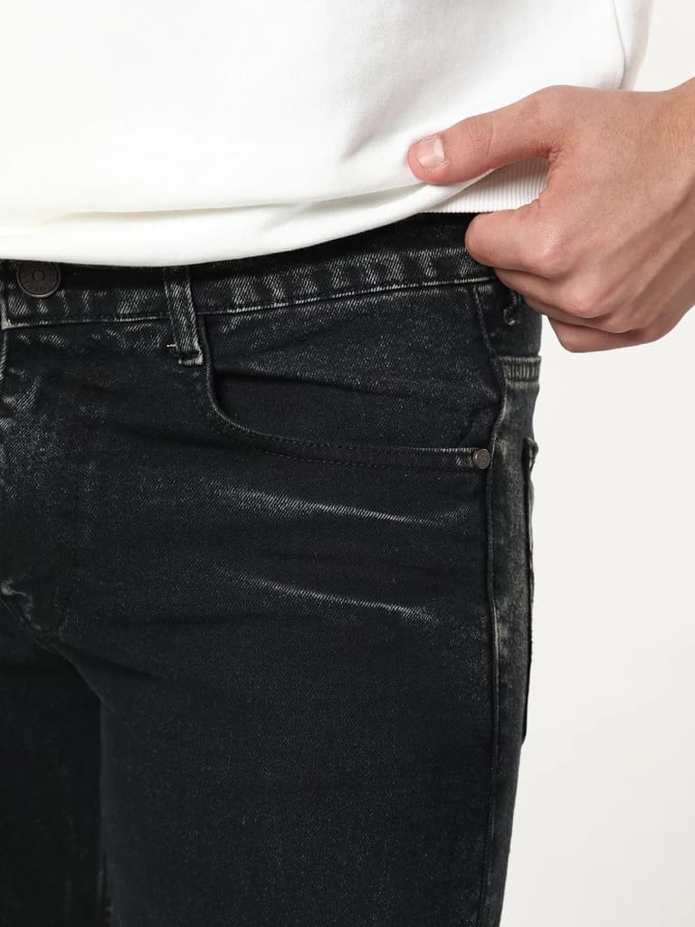 Men's Black Bootcut Fit Mid Rise Acid Wash Jeans Stretchable — photo 5