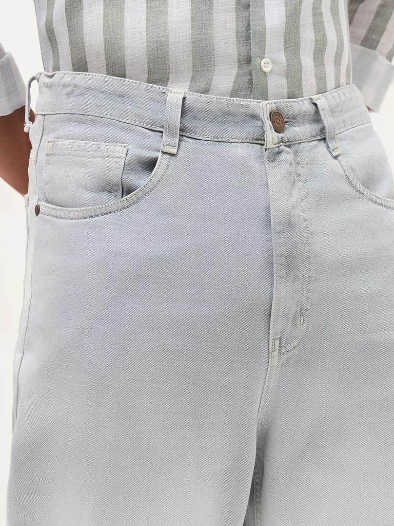 Men's Ice Grey Loose Baggy Fit Heavy Washed Faded Denim Jeans Non-Stretchable — photo 5