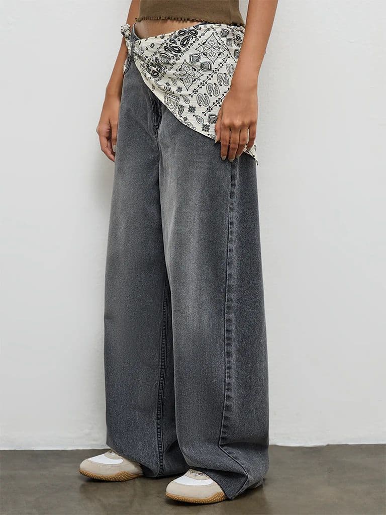 Nuon Black Washed High-Rise Jeans with Scarf — photo 2