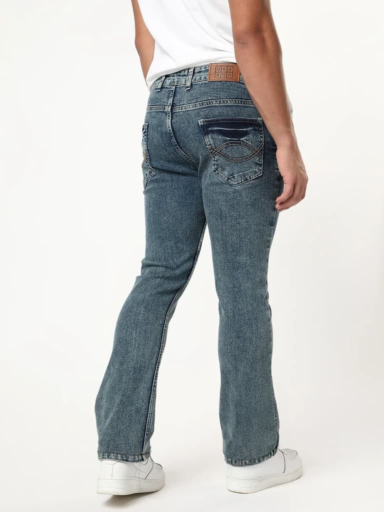 Men's Light Blue Bootcut Fit Mid Rise Acid Wash Jeans Stretchable — photo 3