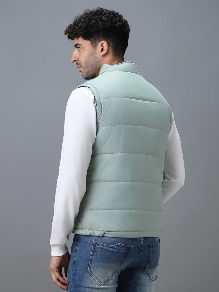 Men's Green Sleeveless Zippered Puffer Jacket — photo 3