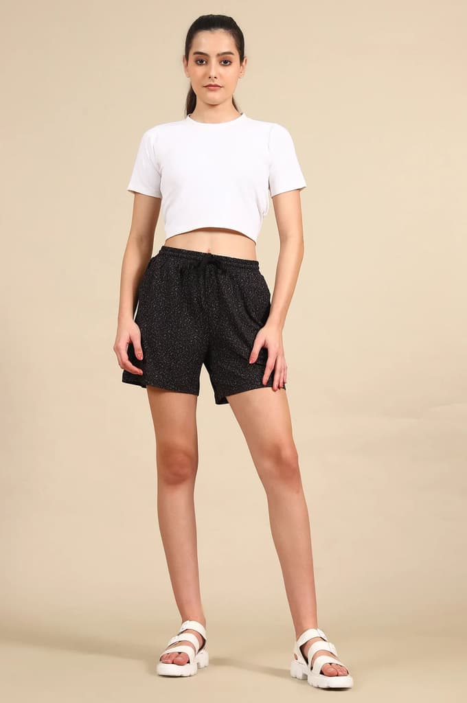 Black Abstract Printed Loose Fit Shorts With Drawstring — photo 5