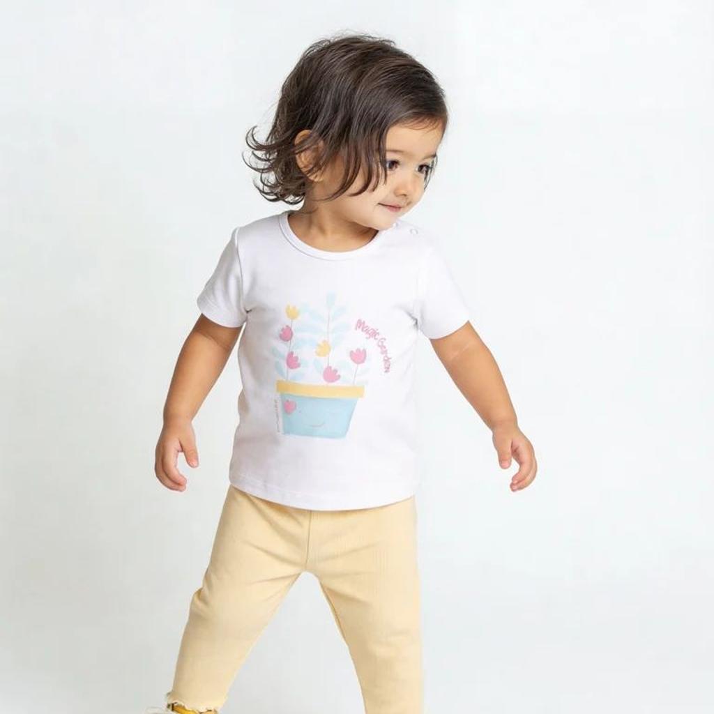 HOP Baby Girls Multicolour Floral Printed Cotton T-Shirt and Pants Set