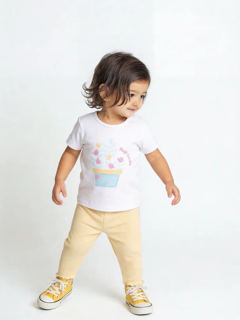 HOP Baby Girls Multicolour Floral Printed Cotton T-Shirt and Pants Set