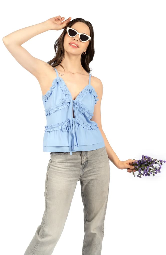 Blue Solid Sleeveless Fit & Flare Crop Top — photo 6