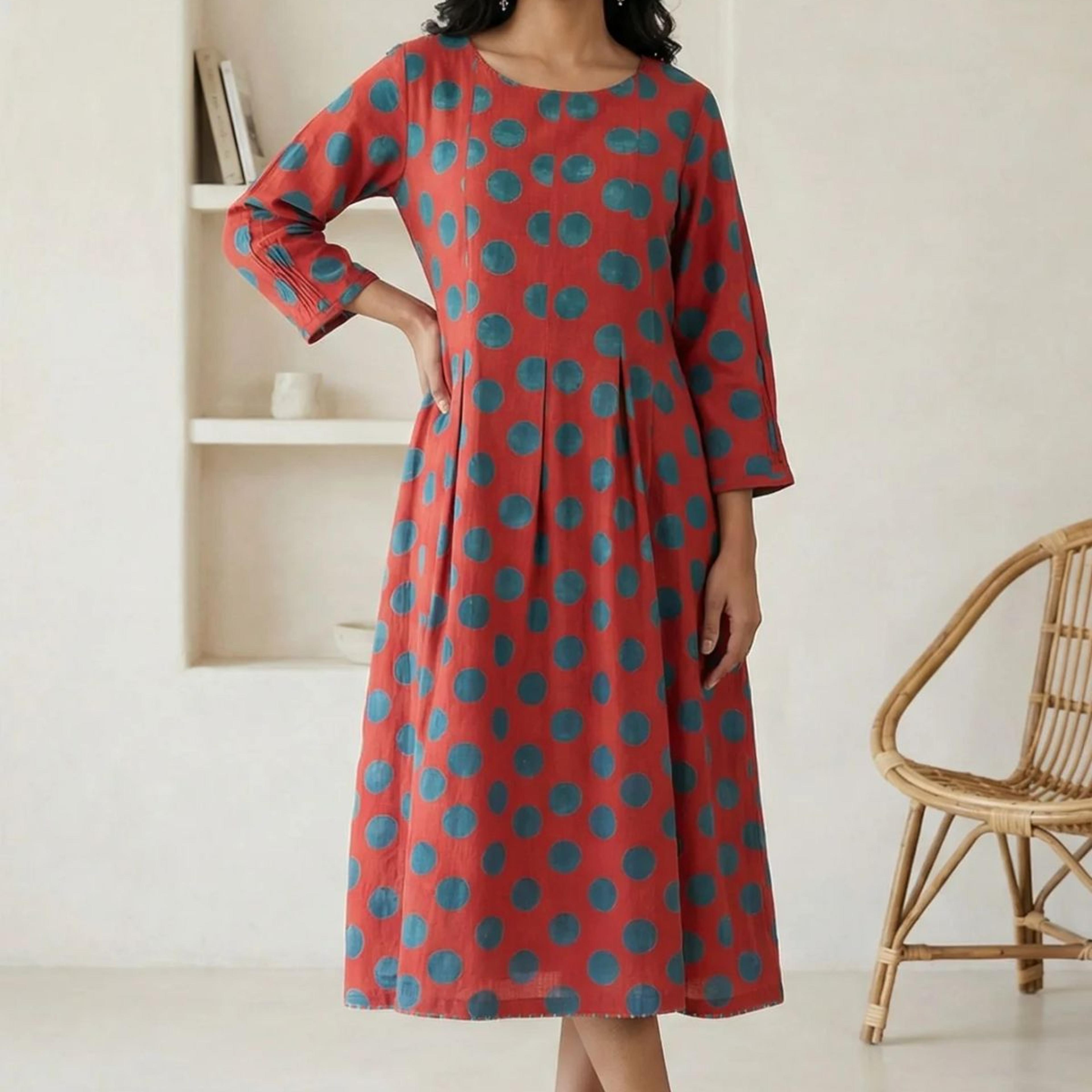 Red Polka Dots Pure Cotton A-line Dress