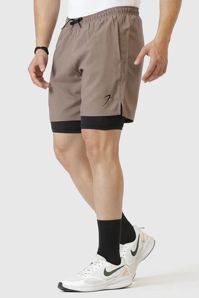 2 in 1 Compression Shorts Dusk Brown — S