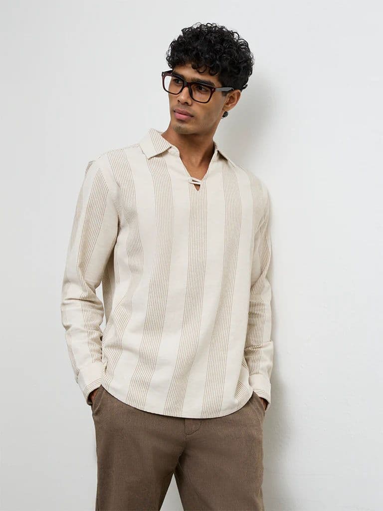ETA Off-White Striped Relaxed-Fit Cotton-Blend Shirt — photo 2