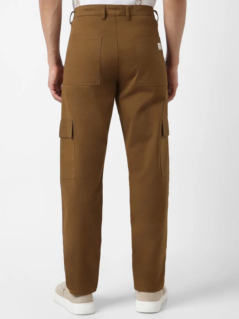 Men's Brown Regular Fit Solid Cargo Chino Pant with 6 Pockets Stretchable — photo 3