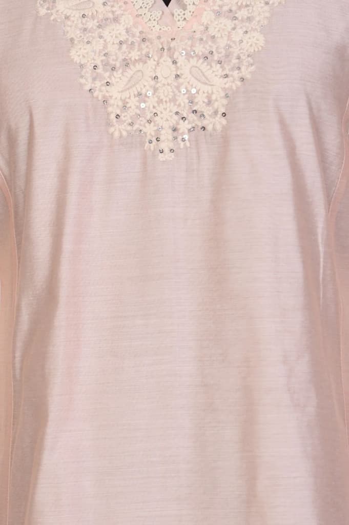 Peach Yarn Dyed Chikankari Embroidered Straight Kurta — photo 2