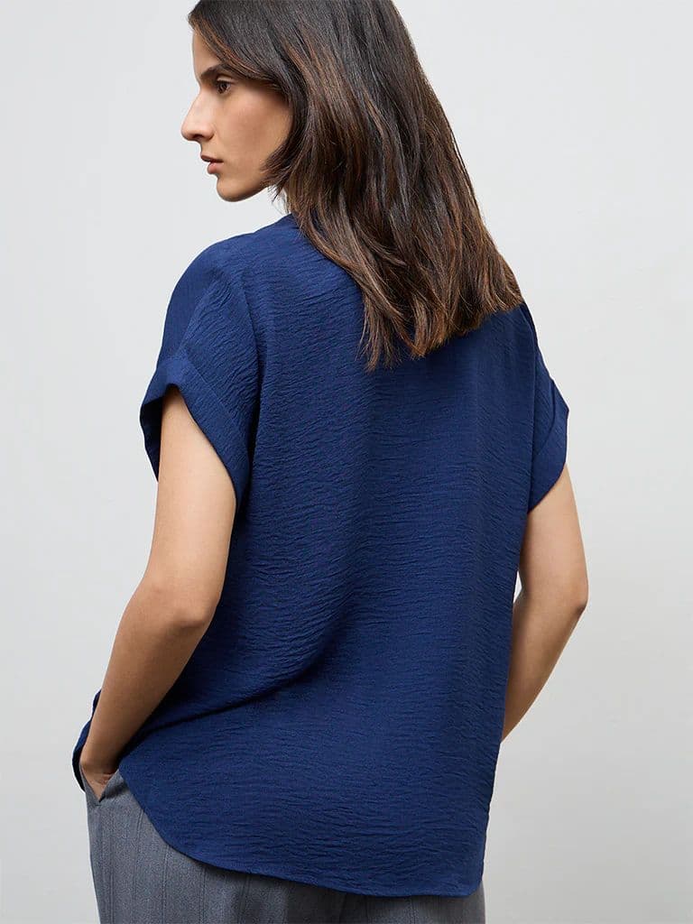 Wardrobe Navy Crinkle-Textured Blouse — photo 4