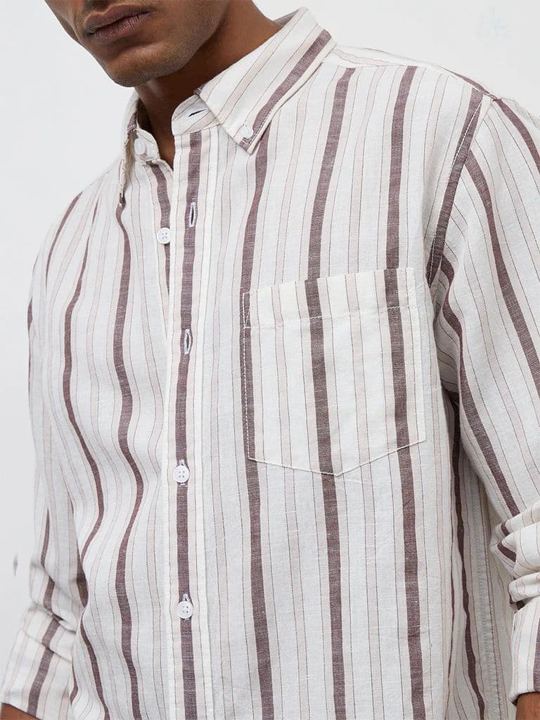 WES Casuals Purple Striped Relaxed-Fit Cotton-Blend Shirt — photo 3