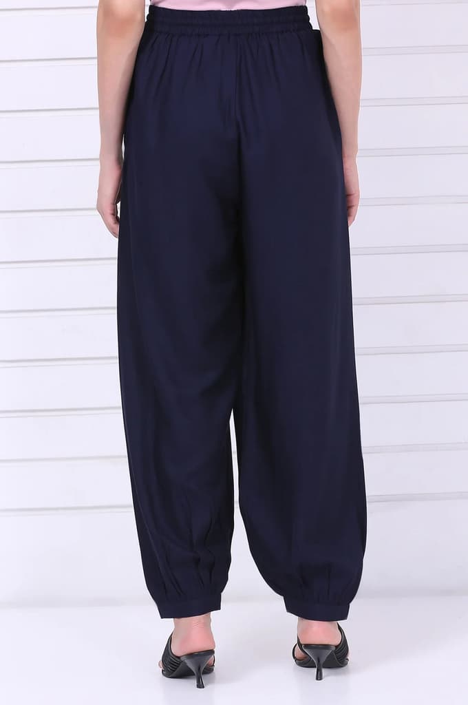 Navy Blue Solid Loose Fit Cropped Dhoti Pants — photo 4