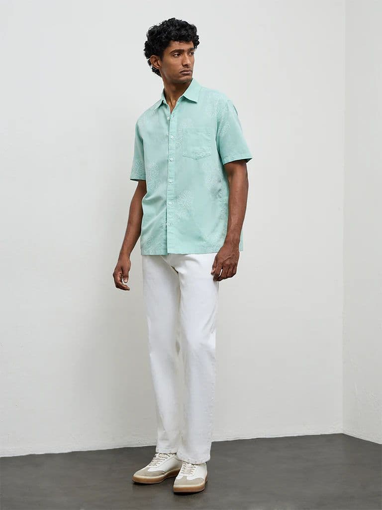 WES Casuals Aqua Printed Relaxed-Fit Cotton-Blend Shirt — photo 2