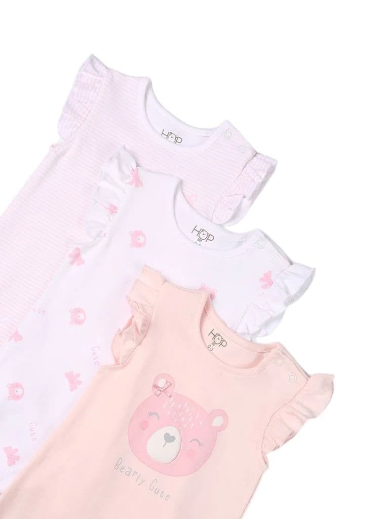 HOP Baby Girls Pink Printed Cotton Romper - Pack of 3 — photo 3