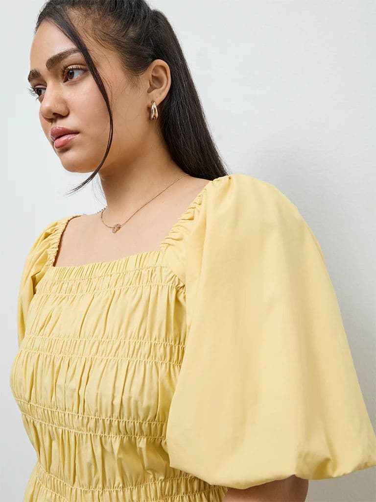 Gia Yellow Smocked Blouse — photo 3