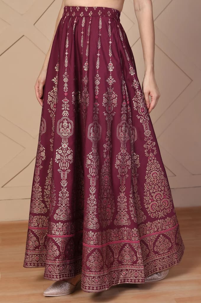 Maroon Ethnic Printed Flared Skirt — photo 2