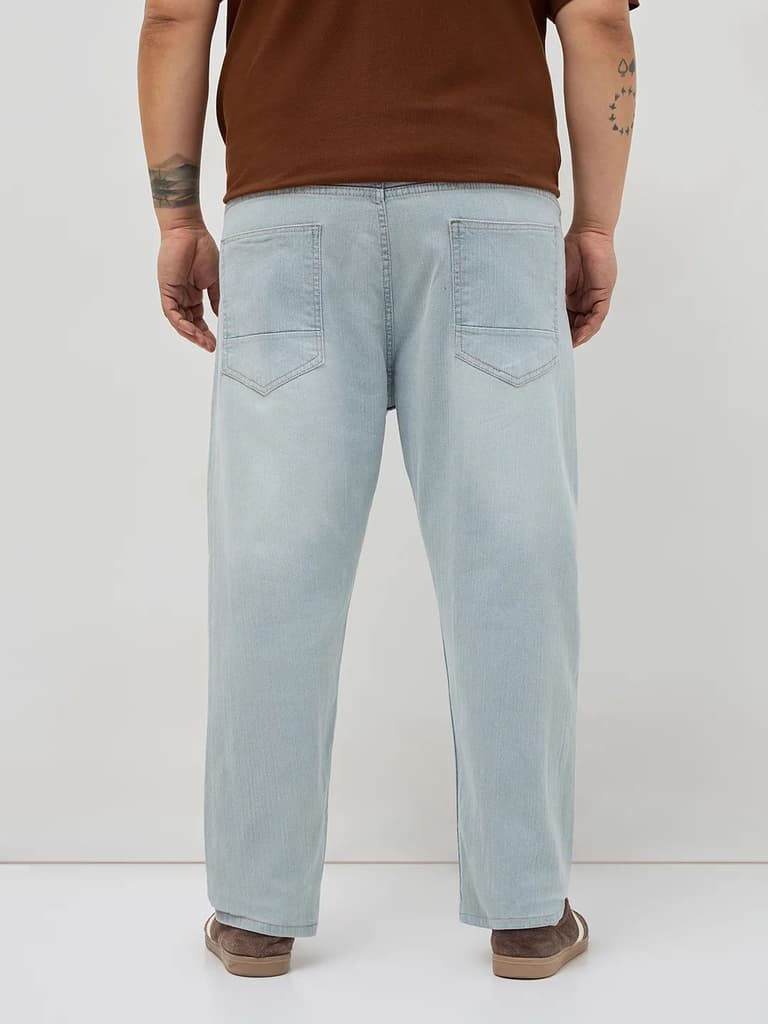 Plus Men's Ice Grey Straight Fit Washed Denim Jeans Stretchable — photo 3
