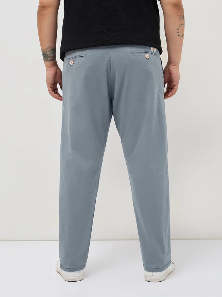 Plus Men's Light Blue Straight Fit Mid Rise Cotton Casual Chinos Trousers Stretch — photo 3