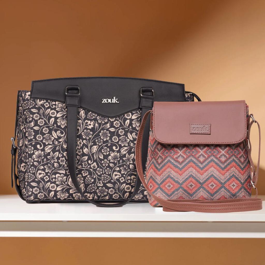 FloMotif & Gwalior Weaves - Women's Work Bag & Flap Sling Bag Combo