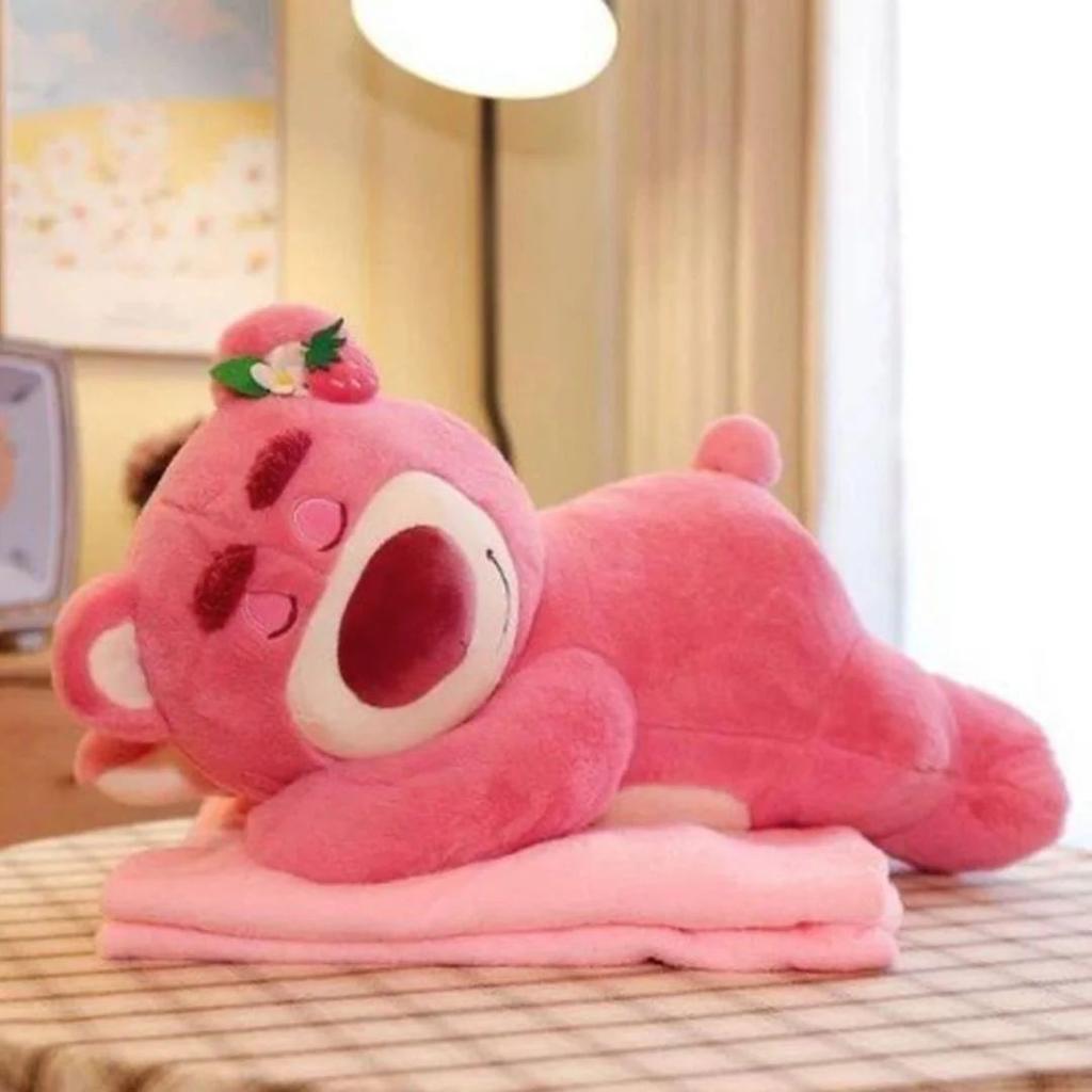 Sleepy Pink Bear Plush Pillow with Blanket — photo 2