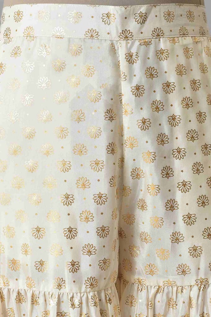 White Floral Printed Flared Silk Palazzo With Elasticated Waist — photo 6