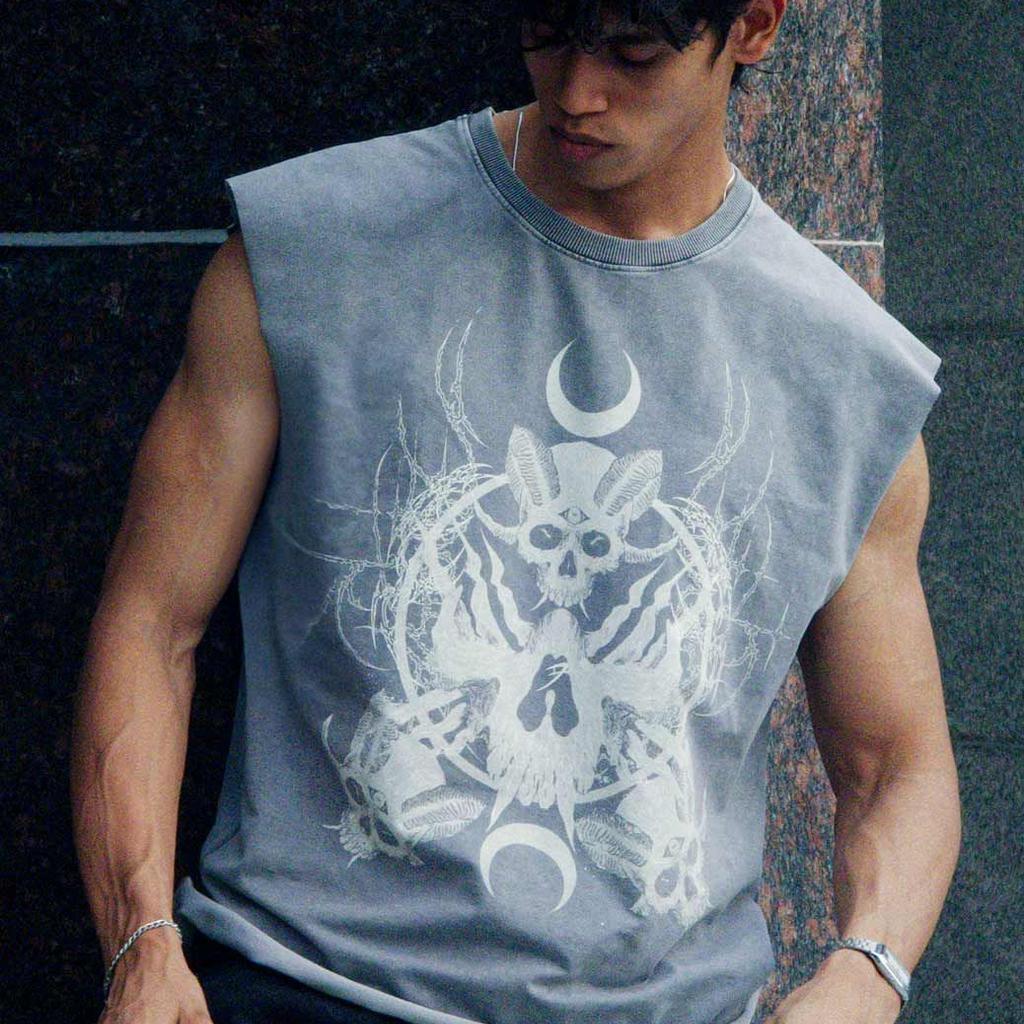 Restricted Washed Capsleeve Tank Light Grey