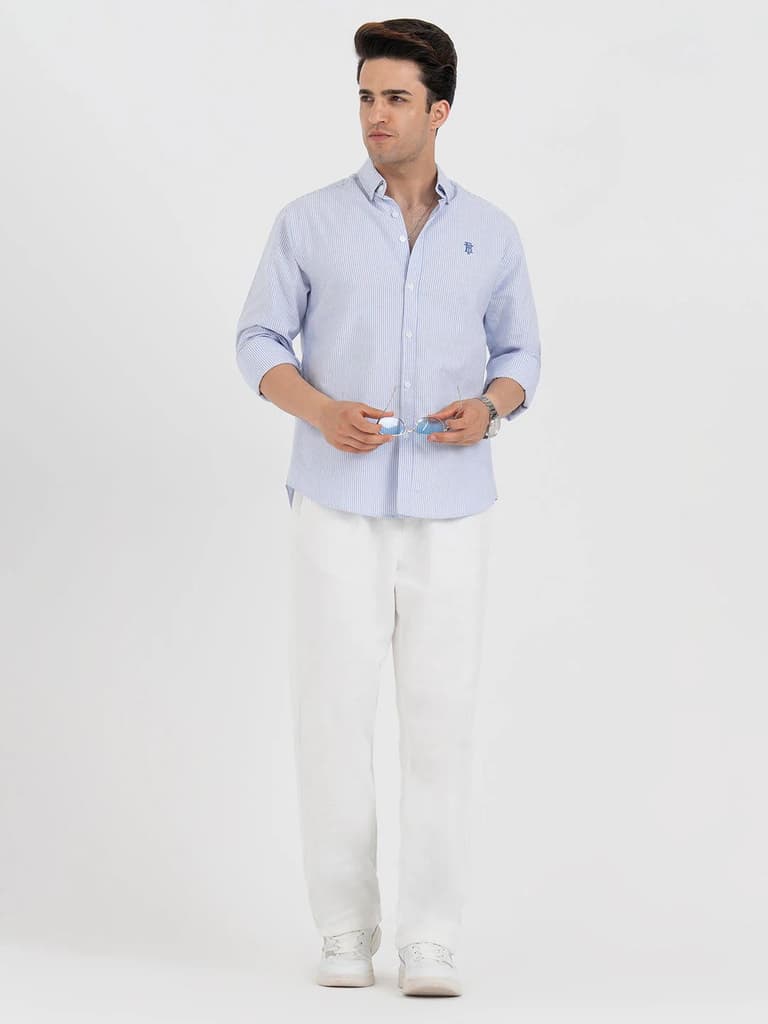 Shirts for Men in Blue | Striped Oxford Full Sleeve Casual Shirt — photo 5