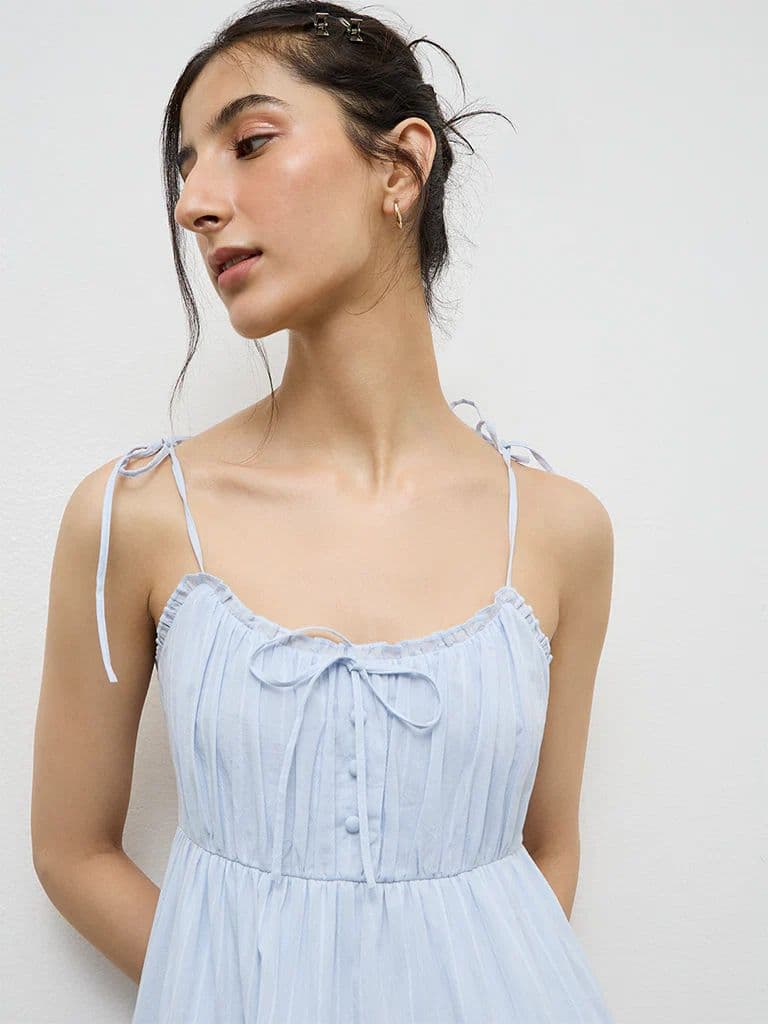 Nuon Light Blue Cotton Tiered Dress — photo 3