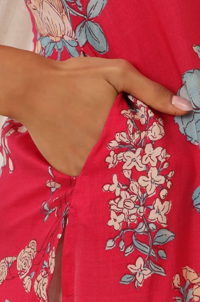 Pink Floral Printed Modal Straight Kurta — photo 8