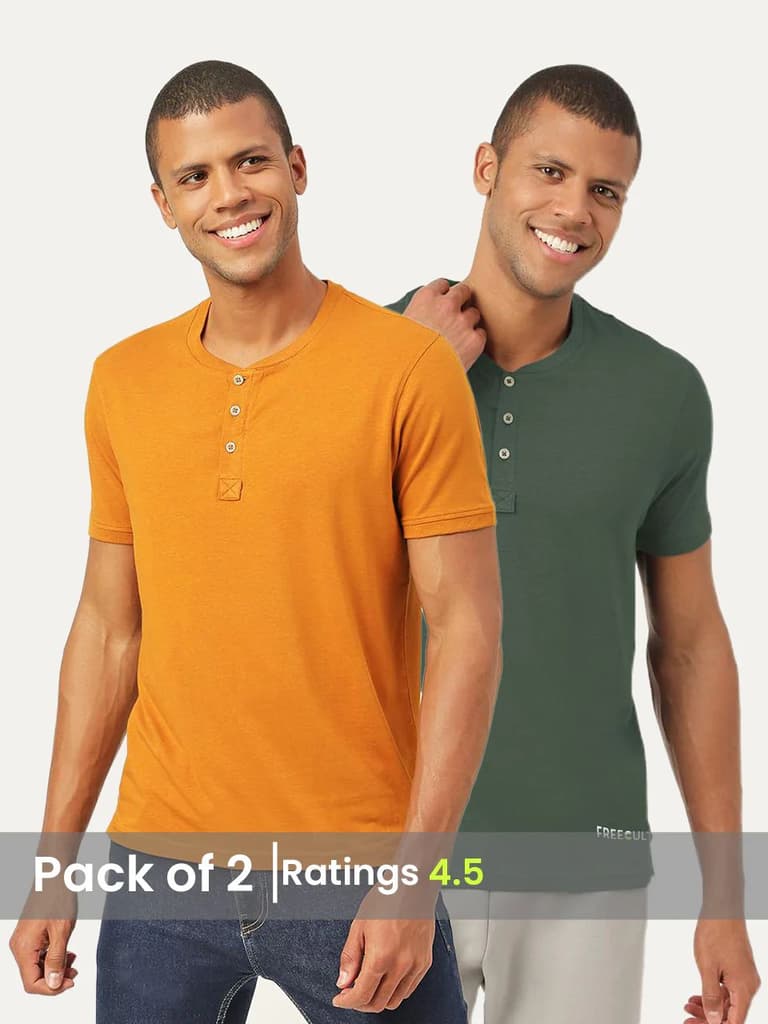 Henley 2.0 - Half Sleeves (Pack of 2) — Black Forest Green; Medallion Gold / S