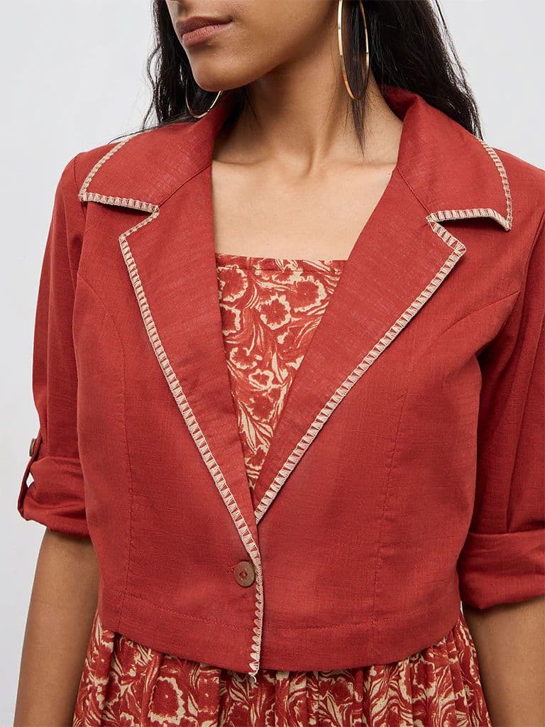 Bombay Paisley Rust Cotton Tiered Dress with Jacket Set — photo 3