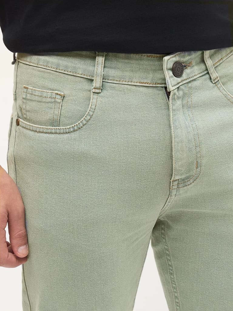 Men's Ice Grey Regular Fit Towel Washed Yellow Tint Denim Jeans Stretchable — photo 6
