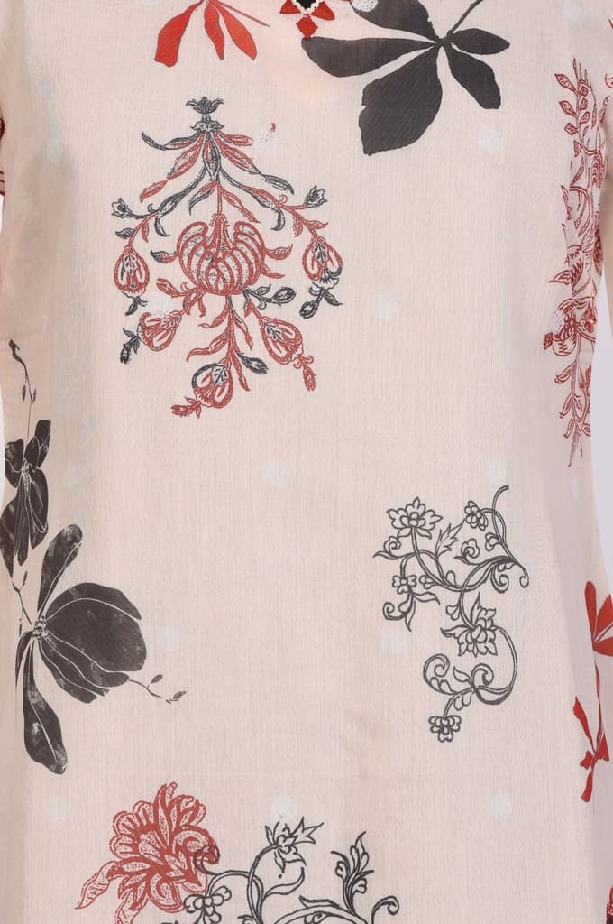 Cream Floral Printed Lace Chiffon Straight Kurta — photo 7