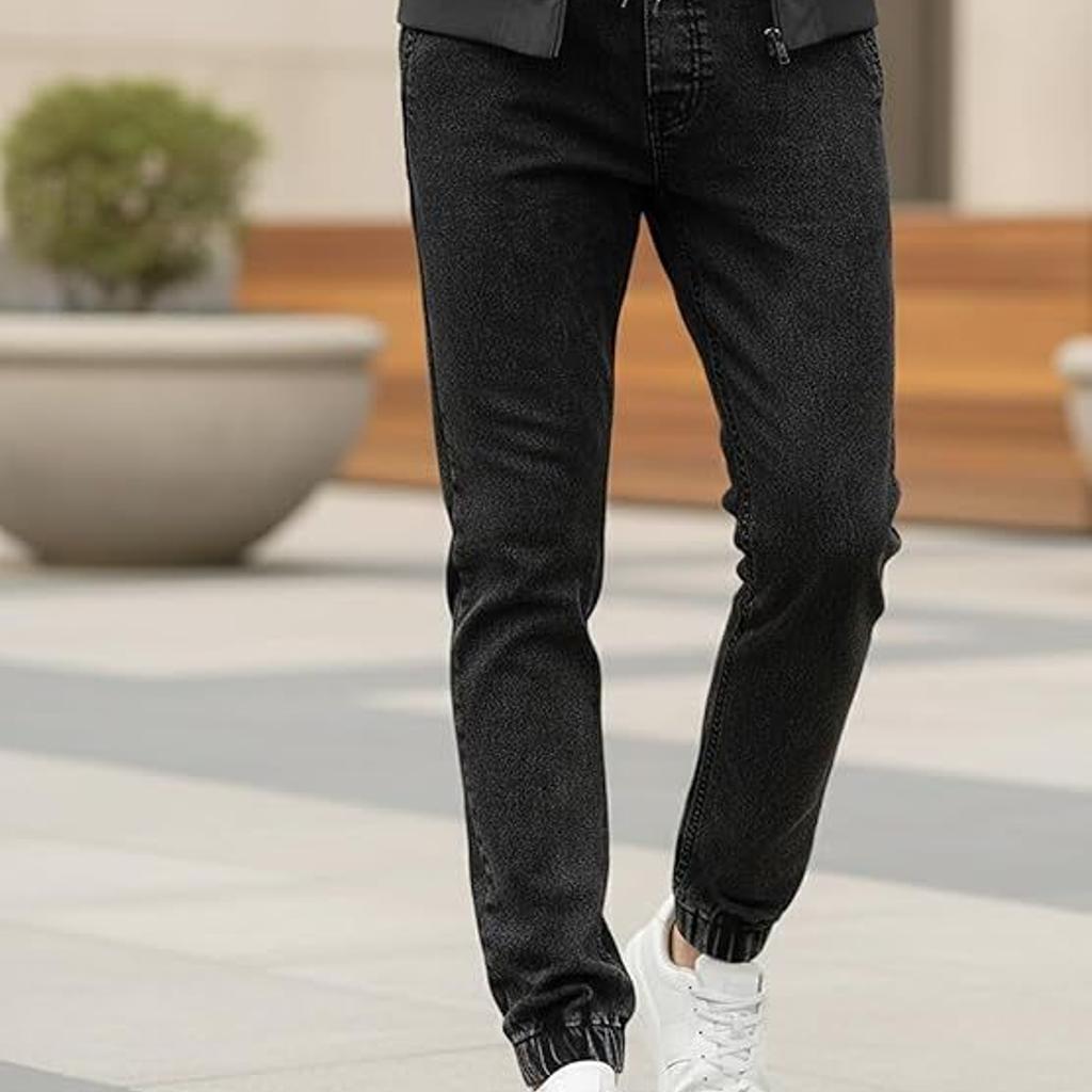 Men's Black Slim Fit Washed Jogger Jeans Stretchable