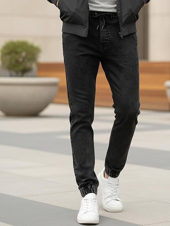Men's Black Slim Fit Washed Jogger Jeans Stretchable — 28 / Black